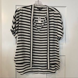 NWT Express Black & White Striped Shirt w/ Tie Detail